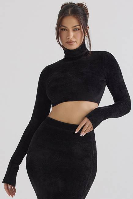 klær suri svart chenille cropped topp House of CB J6RL689