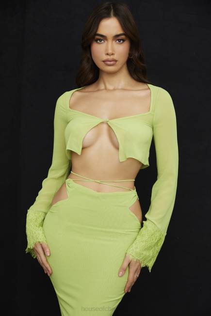 klær tara lime grønn georgette cropped topp House of CB J6RL737