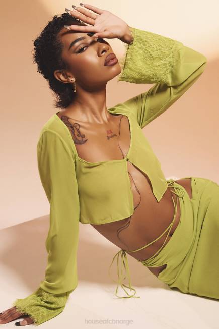 klær tara lime grønn georgette cropped topp House of CB J6RL737