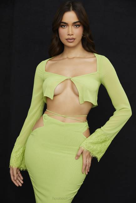 klær tara lime grønn georgette cropped topp House of CB J6RL737