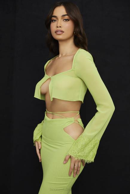 klær tara lime grønn georgette cropped topp House of CB J6RL737