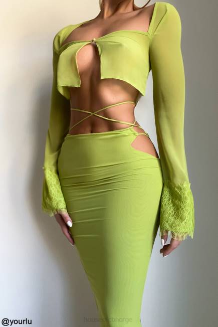 klær tara lime grønn georgette cropped topp House of CB J6RL737