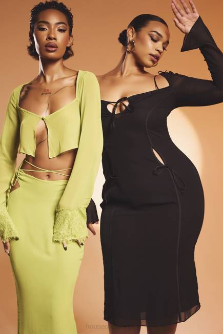 klær tara lime grønn georgette cropped topp House of CB J6RL737
