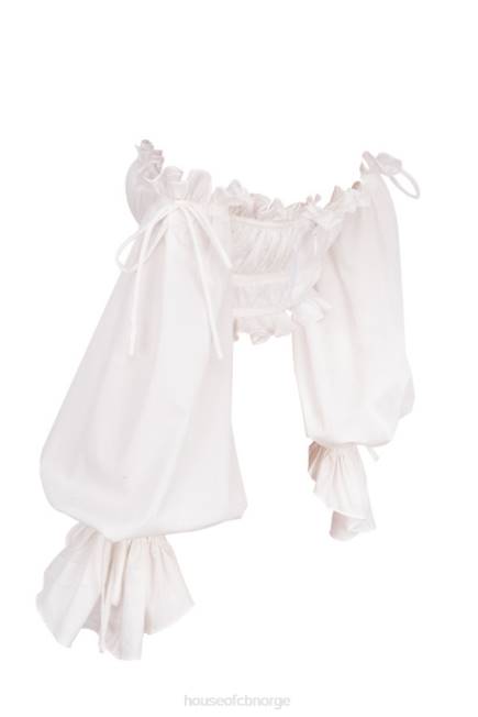 klær tula hvit rynket off shoulder topp House of CB J6RL808
