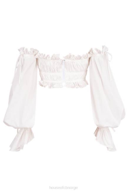 klær tula hvit rynket off shoulder topp House of CB J6RL808