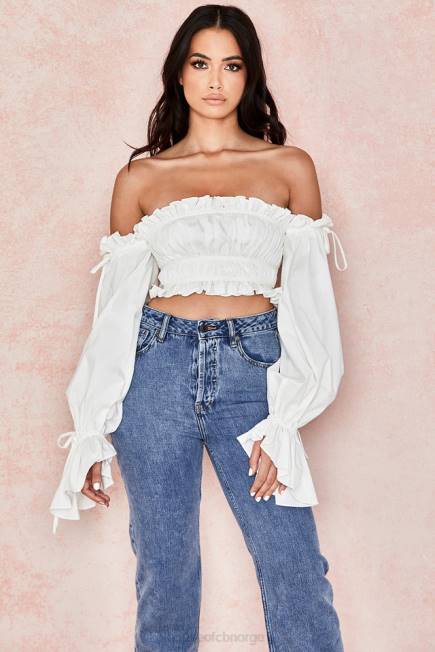 klær tula hvit rynket off shoulder topp House of CB J6RL808