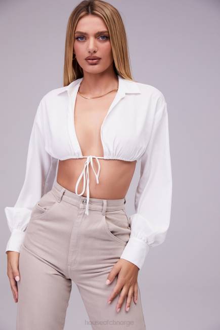 klær elskerinne rocks ønskeliste hvit ballongermet cropped skjorte med bralette House of CB J6RL739