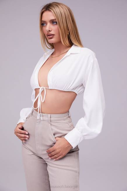 klær elskerinne rocks ønskeliste hvit ballongermet cropped skjorte med bralette House of CB J6RL739