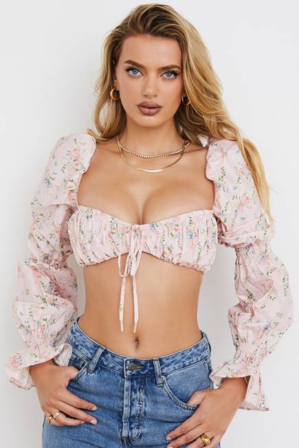 klær henrietta rosa floral rynket bralette topp House of CB J6RL745