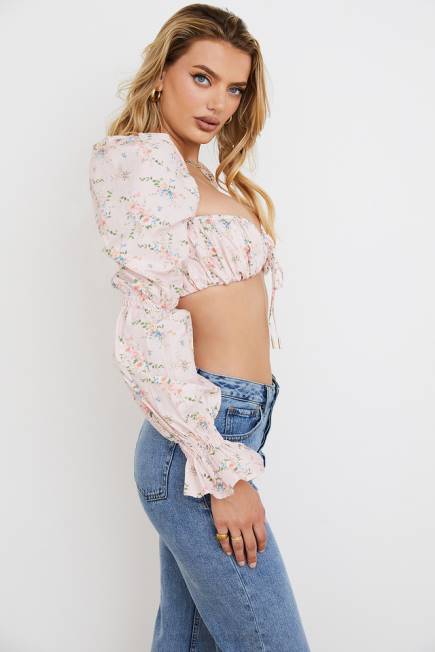 klær henrietta rosa floral rynket bralette topp House of CB J6RL745