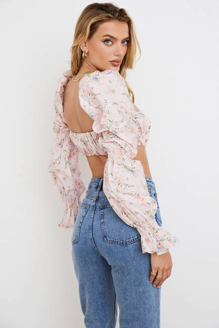 klær henrietta rosa floral rynket bralette topp House of CB J6RL745