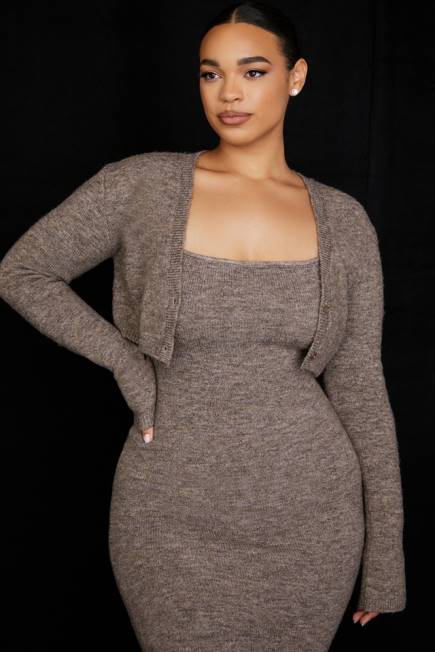 klær andie brun mergel strikket cropped cardigan House of CB J6RL732