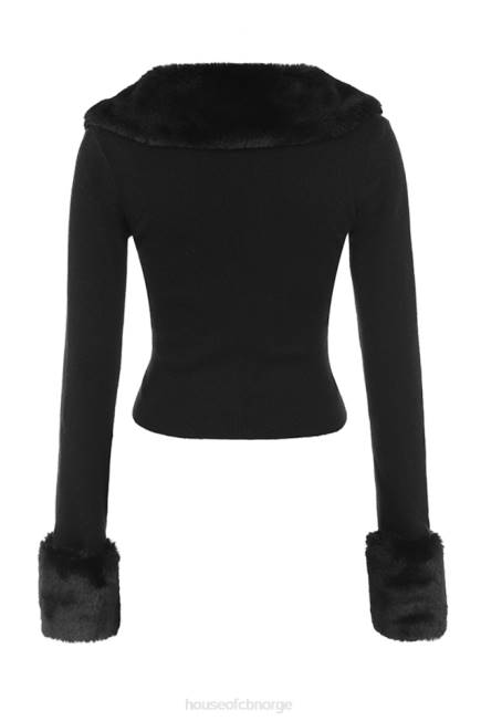 klær blanche cardigan i sort fuskepels House of CB J6RL693