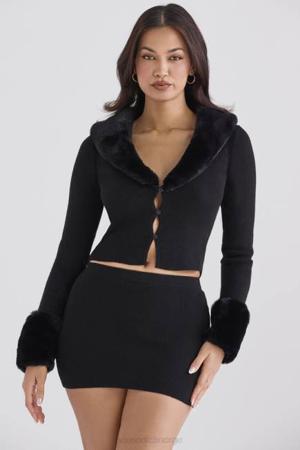 klær blanche cardigan i sort fuskepels House of CB J6RL693