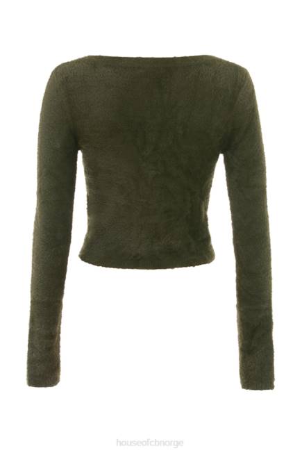 klær gene khaki myk fluffy strikket cardigan House of CB J6RL658