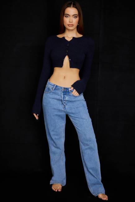 klær lulie marine fluffy strikket cropped cardigan House of CB J6RL734
