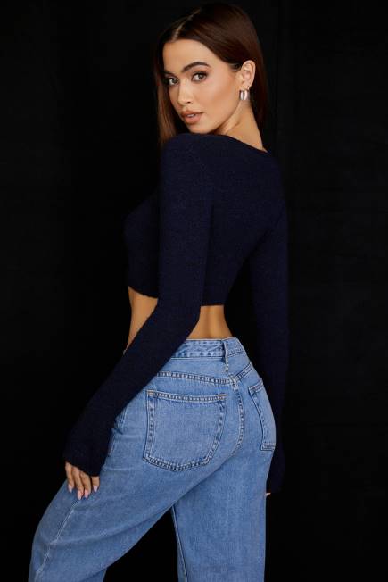 klær lulie marine fluffy strikket cropped cardigan House of CB J6RL734
