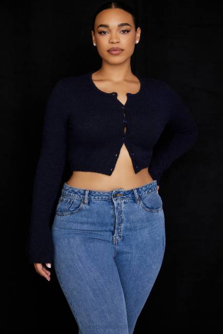 klær lulie marine fluffy strikket cropped cardigan House of CB J6RL734