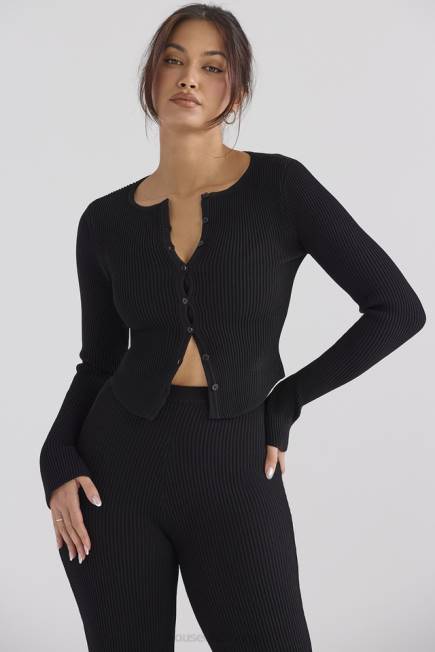 klær sylvia sort ribbestrikket cardigan House of CB J6RL695