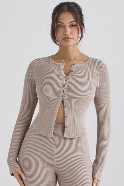 klær sylvia taupe ribbestrikket cardigan House of CB J6RL696