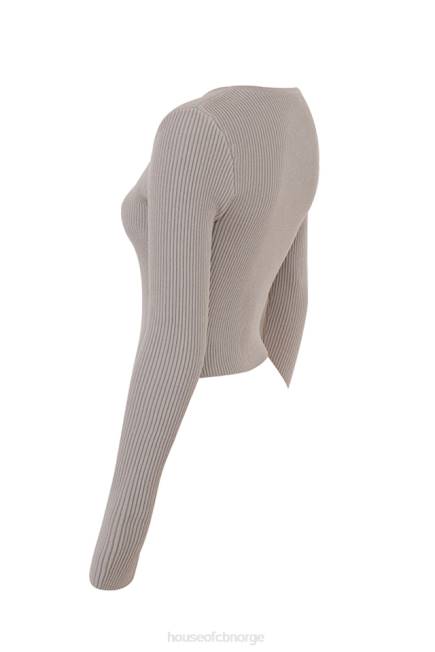 klær sylvia taupe ribbestrikket cardigan House of CB J6RL696