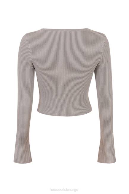 klær sylvia taupe ribbestrikket cardigan House of CB J6RL696