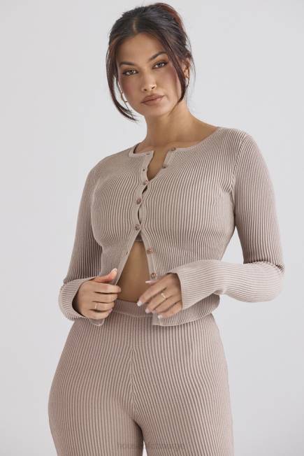 klær sylvia taupe ribbestrikket cardigan House of CB J6RL696