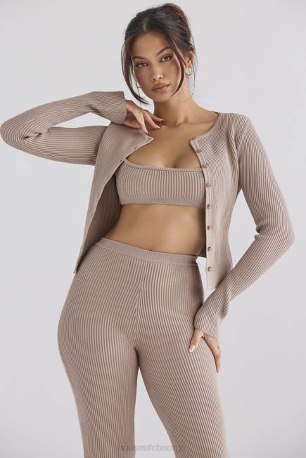 klær sylvia taupe ribbestrikket cardigan House of CB J6RL696