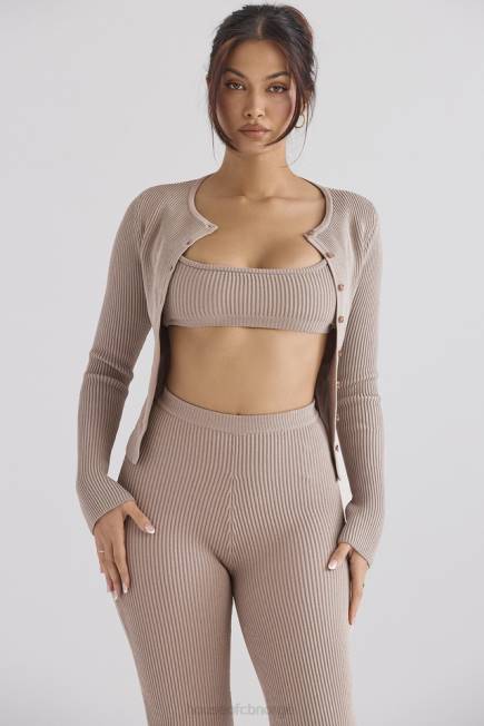 klær sylvia taupe ribbestrikket cardigan House of CB J6RL696