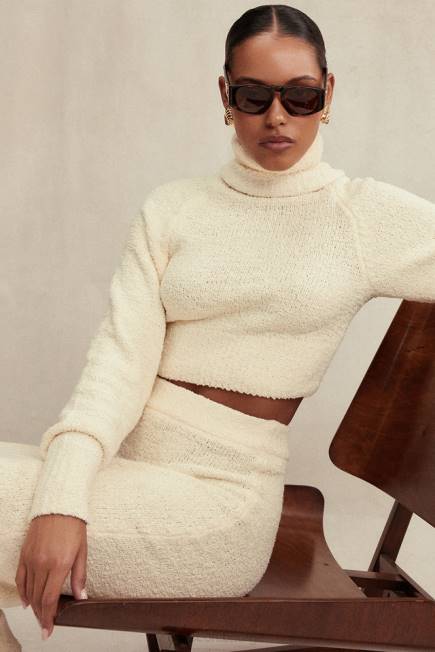 klær nyala krem ​​myk boucle strikket cropped genser House of CB J6RL660