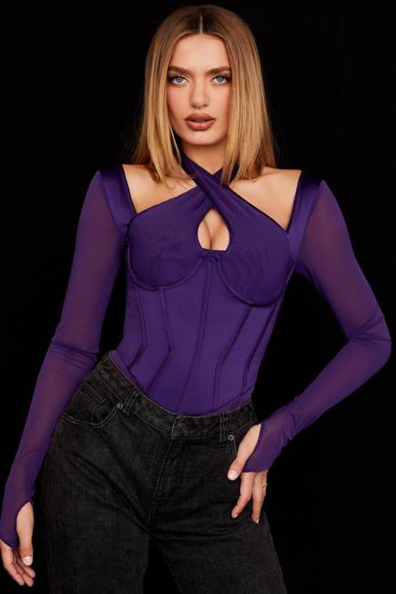 klær angharad grape halterneck korsett bodysuit House of CB J6RL74