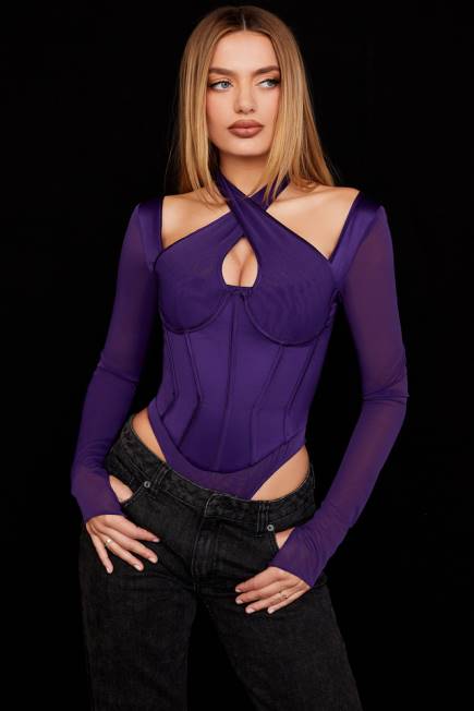 klær angharad grape halterneck korsett bodysuit House of CB J6RL74
