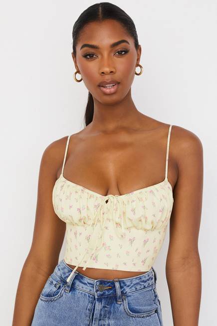 klær lilibeth sitron floral rynket bustier topp House of CB J6RL88