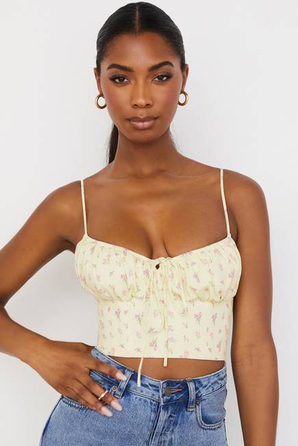 klær lilibeth sitron floral rynket bustier topp House of CB J6RL88