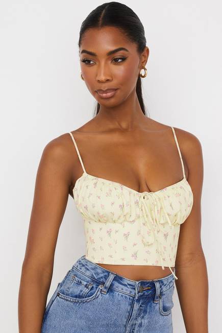 klær lilibeth sitron floral rynket bustier topp House of CB J6RL88