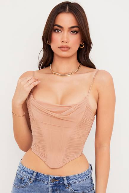 klær lottie beige mesh draperingskorsett House of CB J6RL80