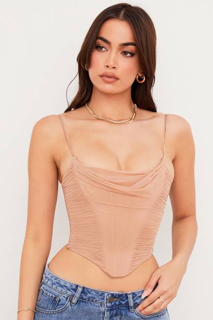 klær lottie beige mesh draperingskorsett House of CB J6RL80