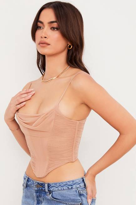 klær lottie beige mesh draperingskorsett House of CB J6RL80