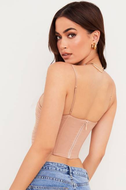 klær lottie beige mesh draperingskorsett House of CB J6RL80