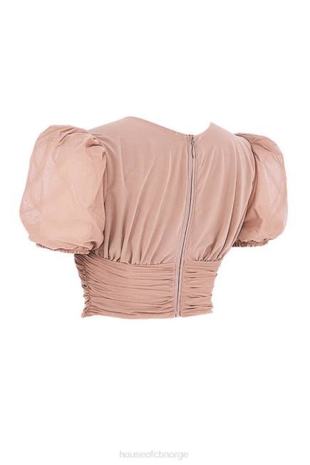klær nora tan mesh puff sleeve rynket korsett House of CB J6RL90