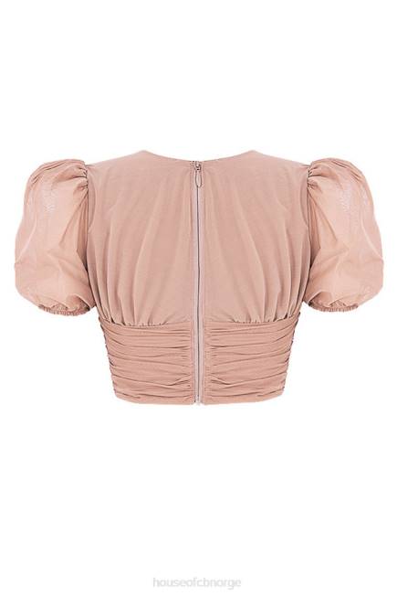 klær nora tan mesh puff sleeve rynket korsett House of CB J6RL90