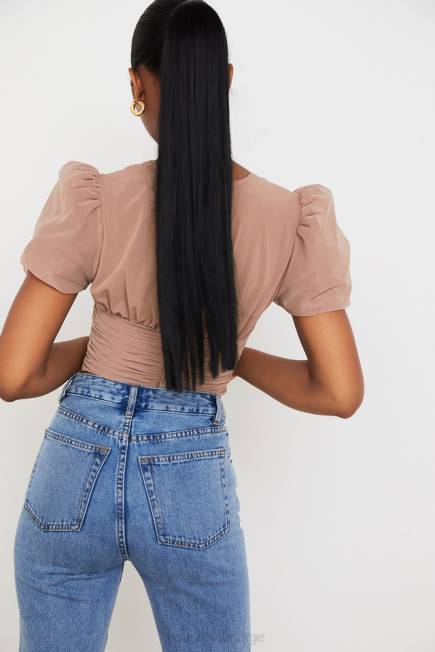 klær nora tan mesh puff sleeve rynket korsett House of CB J6RL90