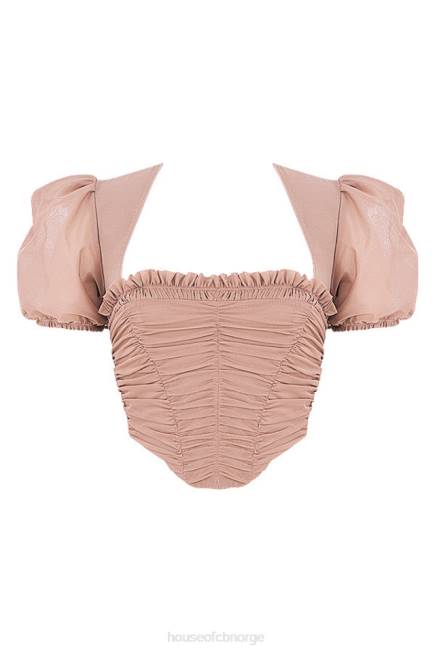 klær nora tan mesh puff sleeve rynket korsett House of CB J6RL90