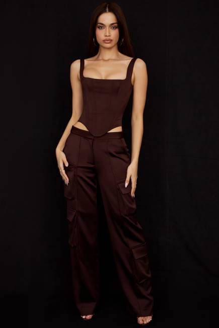 klær rafa chocolate satin longline korsett House of CB J6RL61