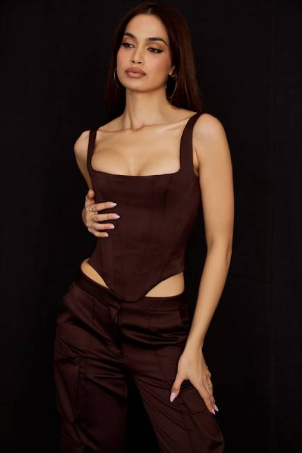 klær rafa chocolate satin longline korsett House of CB J6RL61