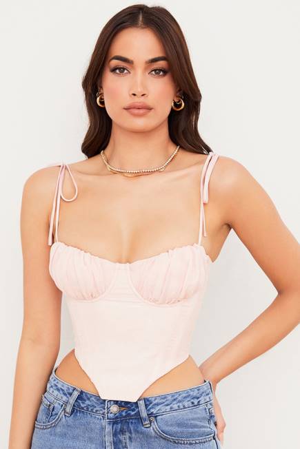 klær willow baby rosa chiffon rynket byste beskåret korsett House of CB J6RL81