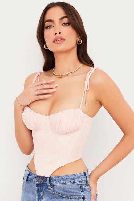 klær willow baby rosa chiffon rynket byste beskåret korsett House of CB J6RL81