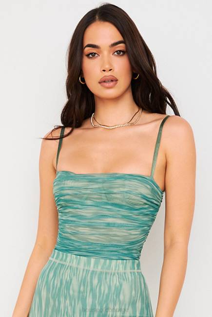 klær bodysuit med rynket mesh med perle eføytrykk House of CB J6RL757