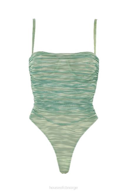 klær bodysuit med rynket mesh med perle eføytrykk House of CB J6RL757