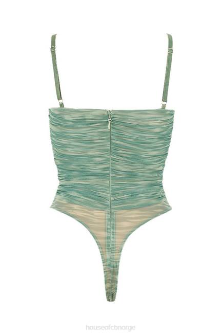 klær bodysuit med rynket mesh med perle eføytrykk House of CB J6RL757